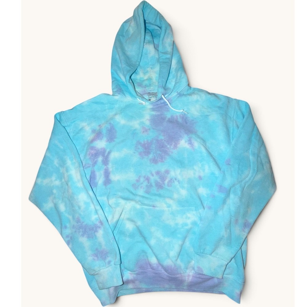 Artist Union Clothing Co Mens Tie Dye Hoodie Turquoise Purple Pullover Large